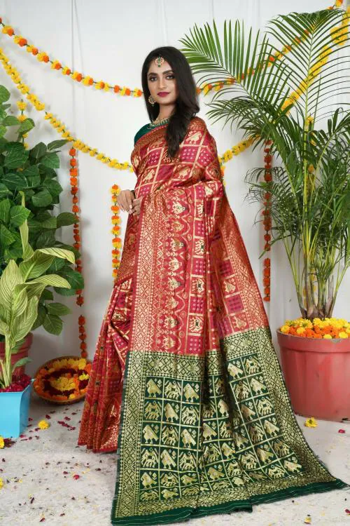 Buy SWIFFIN Most Polular Litchi Silk Bandhani Pink & Green Saree For