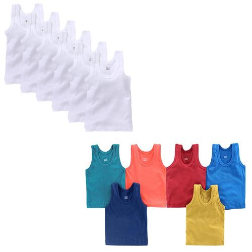 IGNOTO Zero Size Vest (Pack of 12) (White&Multicolor)(9-12 Months) New Born Infant Baby Kids Inner Wear Baniyan Unisex Cotton Baby Sando Vest 100% Cotton Housiry