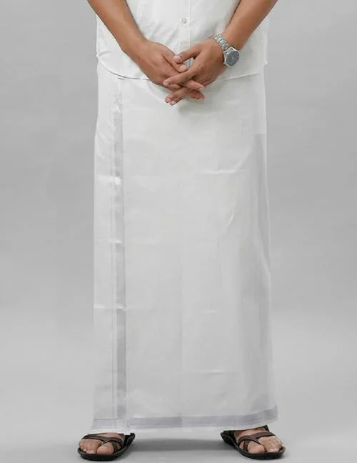 Ramraj Cotton Men Silver Colour Solid Tissue Dhoti