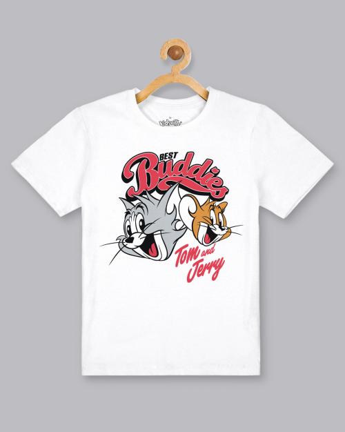 Kids Boys Tom & Jerry Printed White Tshirt