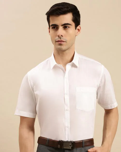 Ramraj Cotton Mens Half Sleeve White Shirt