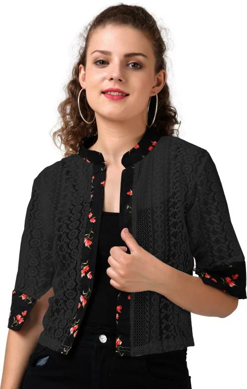 DGDNDY Women Black Floral Lace Shrug (38)