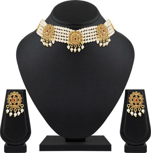 Buy Goldplated Zinc Jewellery Set (White) Online at Best Prices in