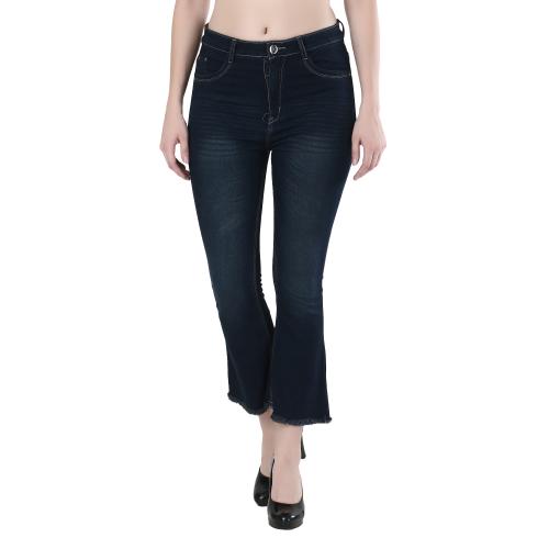 Glossia Fashion Terquoise Flared High Waist Women Jeans Slim Stretchable Ankle Length Denim