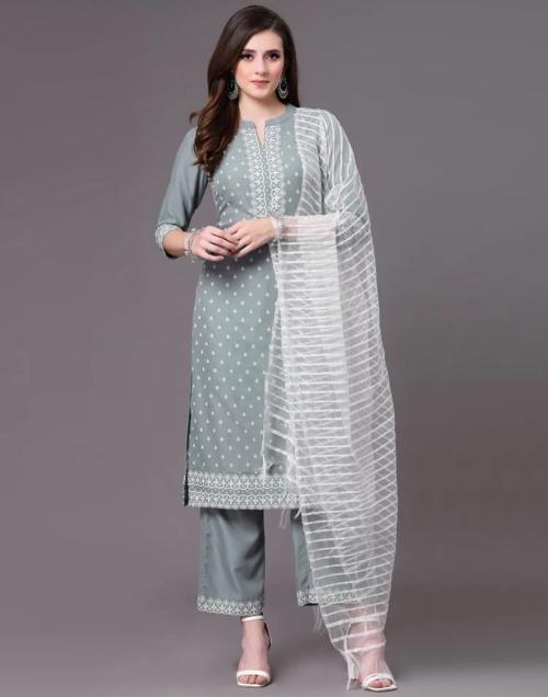 Mevika Grey Kurti With Pant And Dupatta