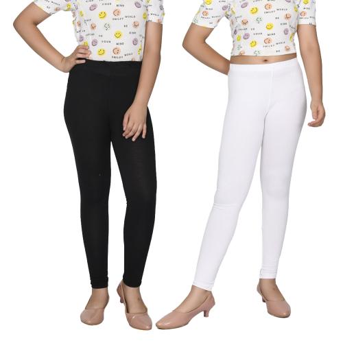 Nusyl girls black & white Solid Leggings Combo pack of 2