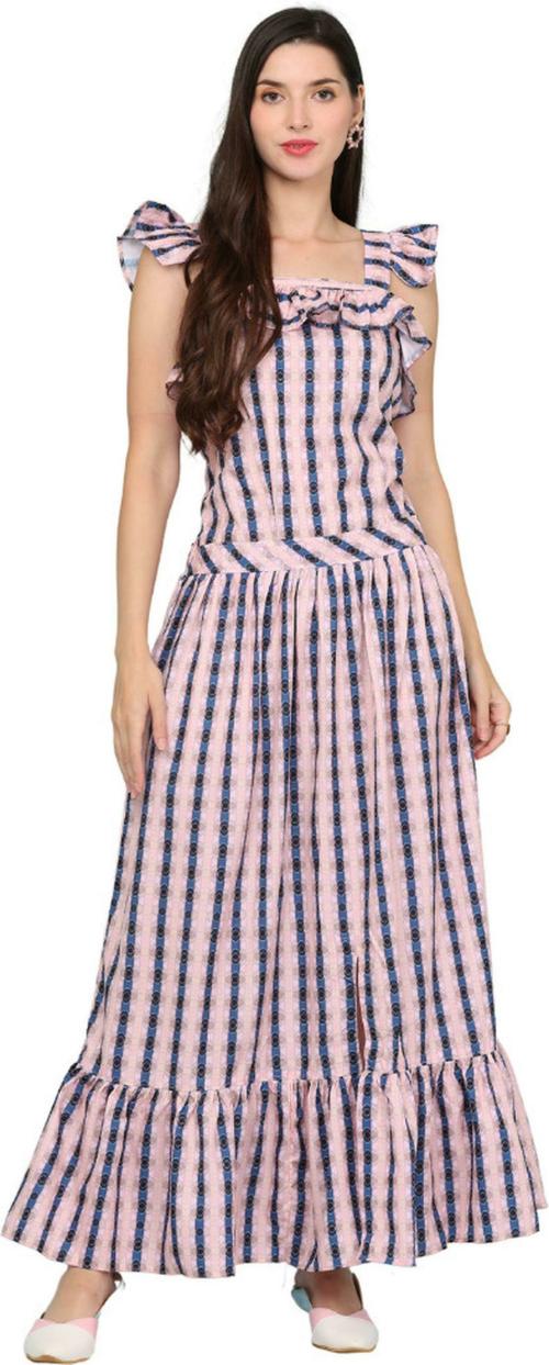 HSM HIGH Impero Women Multicolor Embroidered Cotton Blend Full Length Flared/A-Line Gown