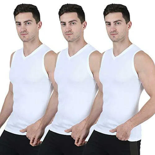 abaranji Men RNBS Vest Combo Pack of 3 - White | Sleeveless
