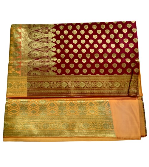 CRAFTONI Fancy New Design Banarasi Pure Silk Zari Look Saree With Blouse Piece For Woman (Red)