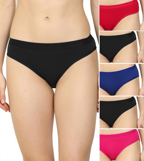 PIBU -Women Cotton Silk Hipster Multicolor Panties Combo -100% Cotton ( Pack of 6 ) ( Color : Red,Blue,Pink,Black,Black,Black ) ( Pattern : Solid )