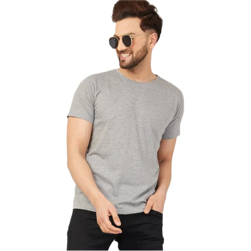 Grey - Large Solid Plane Stylis T shirt For Men TeesTheDay