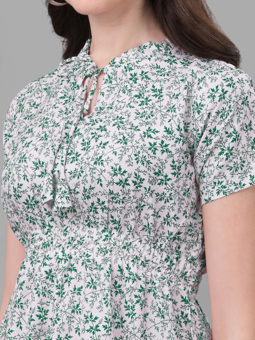 Wilnercrown Women's Printed Cotton Keyhole Neck Short Sleeve Western Wear Knee Length Dress Green XL