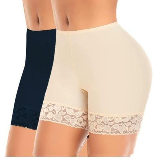 Regalia Procot Cotton Slip Shorts for Under Dress Shorties Women Seamless Anti Chafing Underwear Panties Mid Thigh Boyshorts Lace Trimmed Cycling Shorts Regular and Plus Sizes Combo Pack Navy/Cream