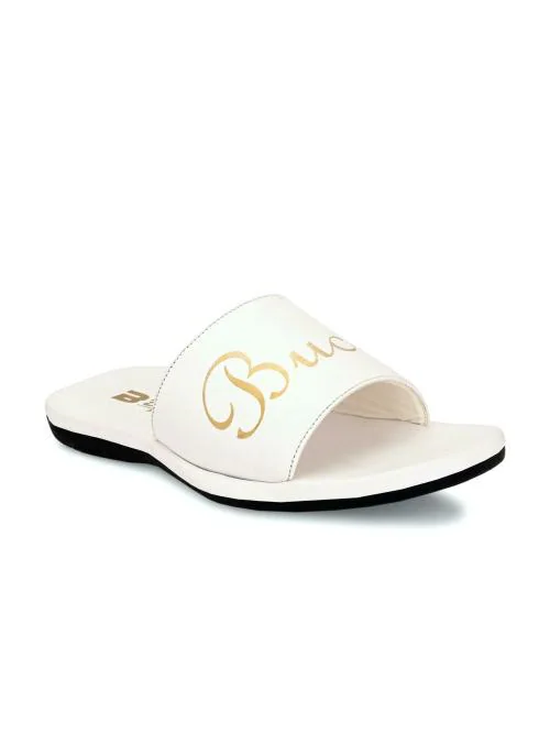 Bucik Men's White Synthetic Leather Slip-On Casual Slipper