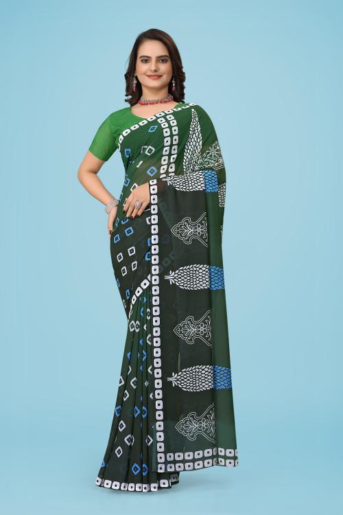 YASHODA AMMA SAREE Womens Georgette Green Color Bandhani Printed Saree