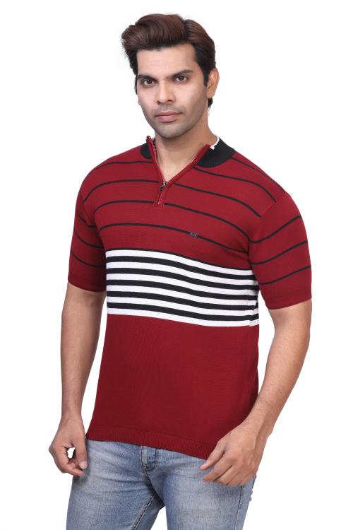 Buy STAR COTTON Men Knitted Grey Cotton TShirt Half Sleeve Striped