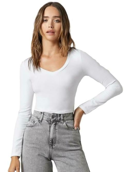 POOJARAN SAREE Full Sleeves Crop Top Rib Knit Tank Round Neck Ribbed Crop Cami Top & Stretchable Slim Fit Crop Top Suitable for Function,Office,Outdoor,Workout,Tracking