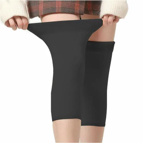 Glus Unisex Combo Winter Fleece Fur Leg Warmer & Fleece Winter Footless Long Socks, Color- Black