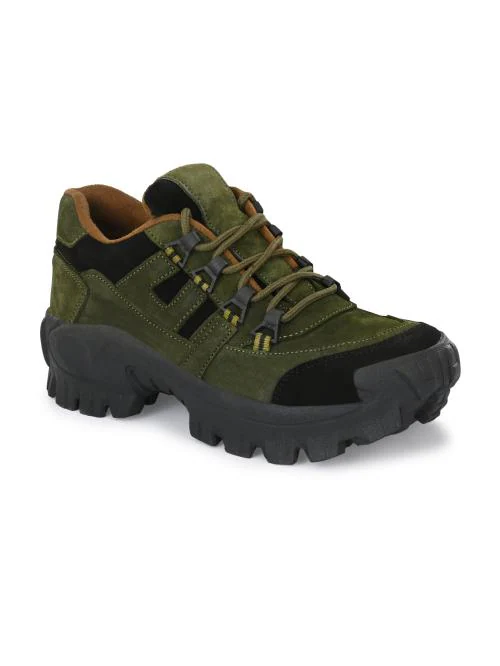 BUCIK Olive Lether Lace-Up Casual Shoes for men