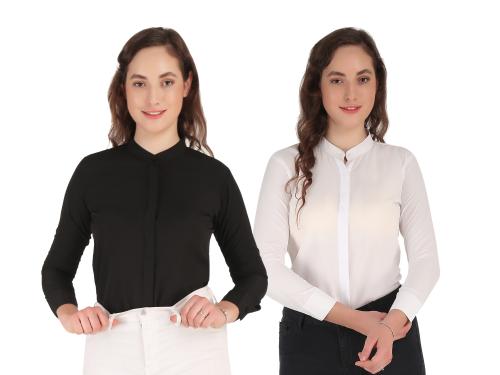 Hunoor Formal Women and Girls Shirts Black and White Size Pack of 2