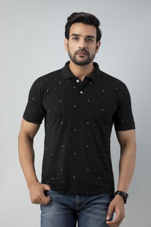 STYLE ACCORD MEN PRINTED POLO T-SHIRT - BLACK