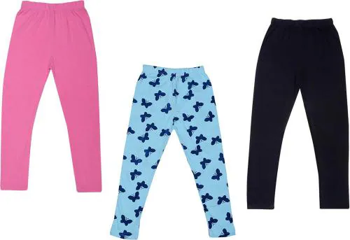 Tik Tok Wears Girls Blue, Pink, Sky Blue Printed Cotton Blend Pack of 3 Leggings