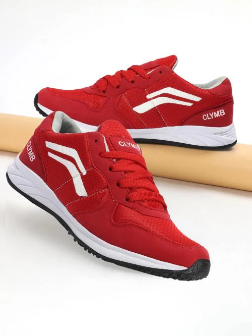 CLYMB Men's Saga-1 Red Flynet Lace's Up Walking/Outdoor/Gym & Traning/Running Sports Shoes