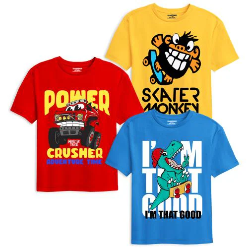 Trampoline Boys Multicolor Printed Cotton T-shirts Pack of 3