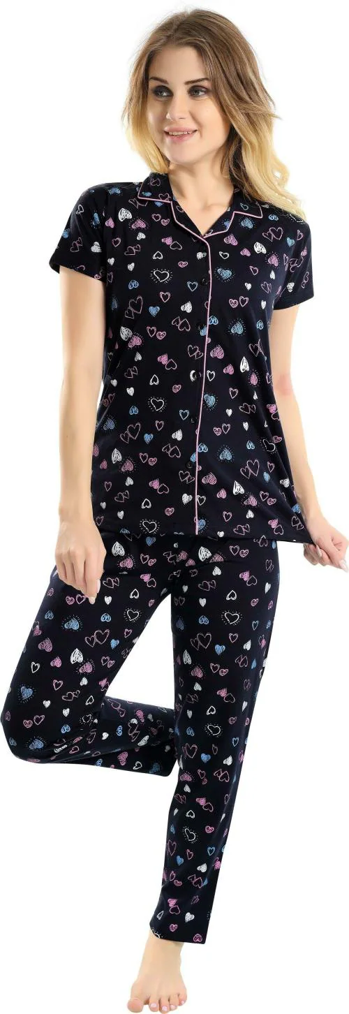 Tee Women Blue Printed Cotton Hosiery Co-ords Night Suits