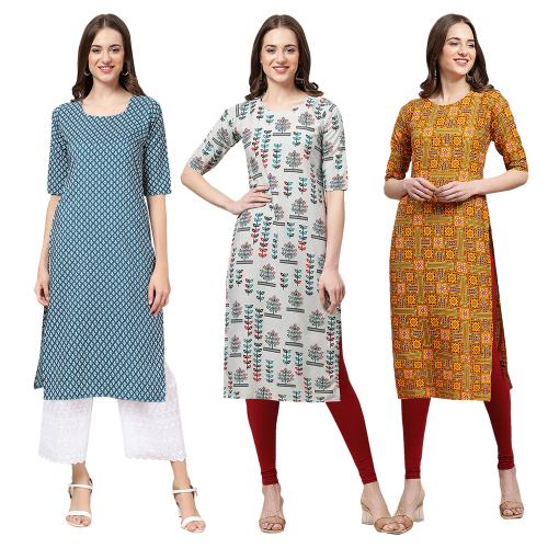 1 Stop Fashion Women's Crepe Digital Print Straight Kurta[Pack of 3] {MZ-351-340-333-XXL]