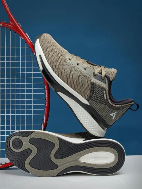 Action Athleo ATG-718 Men's Beige & Black Mesh Lace-Up Sports Shoe's