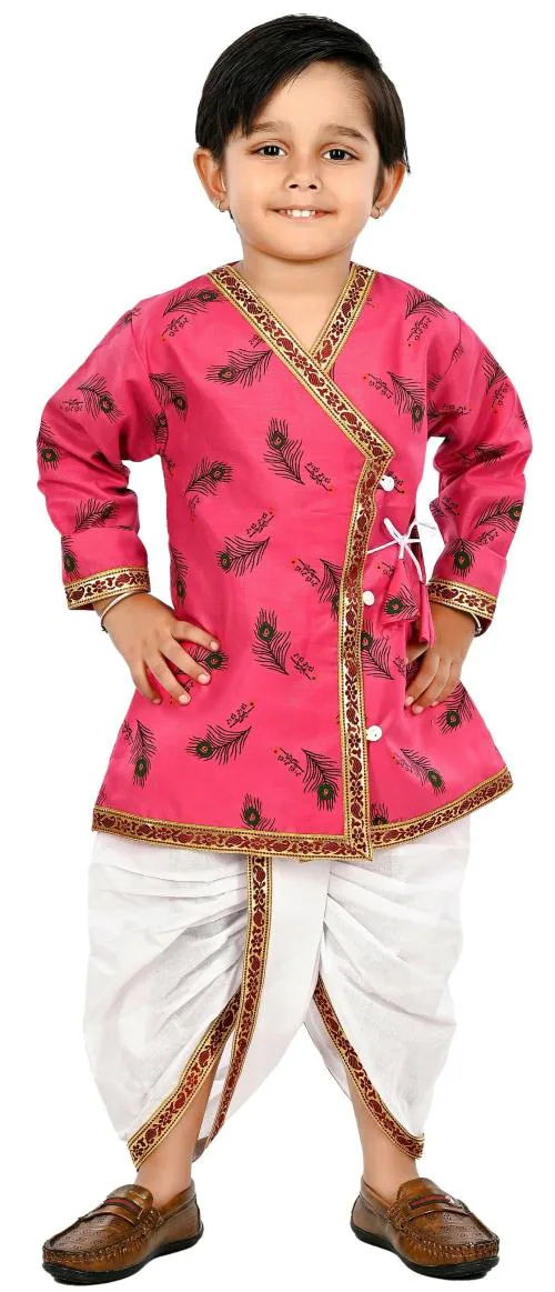 NEW GEN BOYS PINK SILK PACK OF 1 KURTA & DHOTI