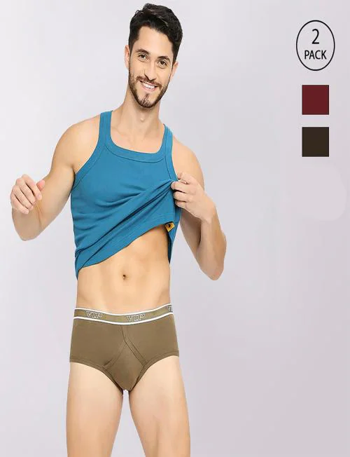 VIP Spector Men Solid Cotton Rib Briefs - Assorted Colors Pack of 2