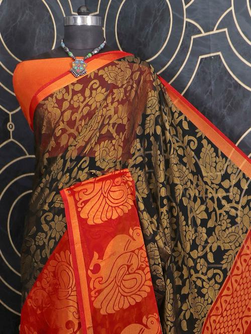 Worivoc Women Multicolor Brasso Saree