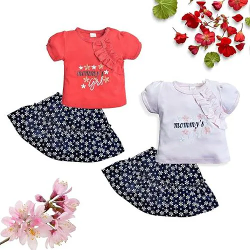 Zeetap Happykid Baby Girl Knee Length Dress Top and Skirt for Baby Girls (Pack of 2)-Multicolor-S_0-3M