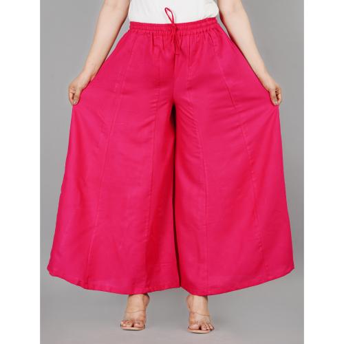 STRICKLIN Women's Rayon Loose Fit Flared Wide Leg Palazzo Pants Soft Plain | Solid Design with Drawstring Elastic - Pink