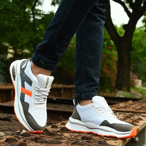 Crow Mesh Running and Training Lace-up White Sports Shoes For Men