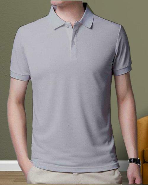 Topluck Grey Men Solid Cotton Blend Polo T-shirt