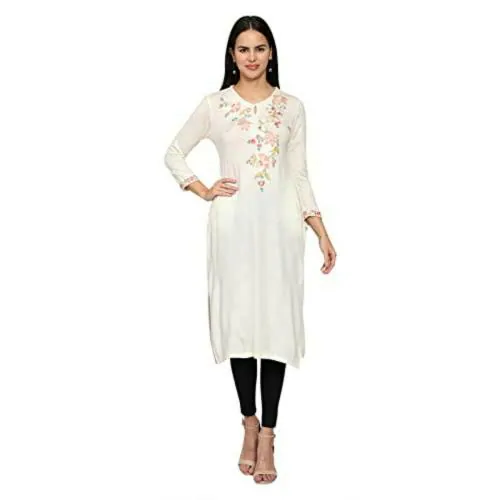 Shereen Women Off White Embroidered Woolen Kurti (S)