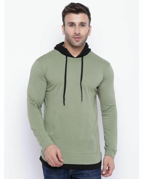 Gritstones Color Block Men Hooded Green, Black T-Shirt