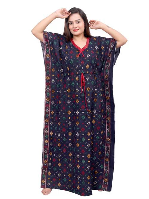 Buy NACNO Women's Gujri Cotton Kaftan Nighty/Maxi/Nightgown Black Online at Best Prices in India