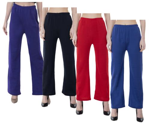 IndiWeaves Women Solid Warm Woolen Palazzo for Winters (Pack of 4) Multicolor