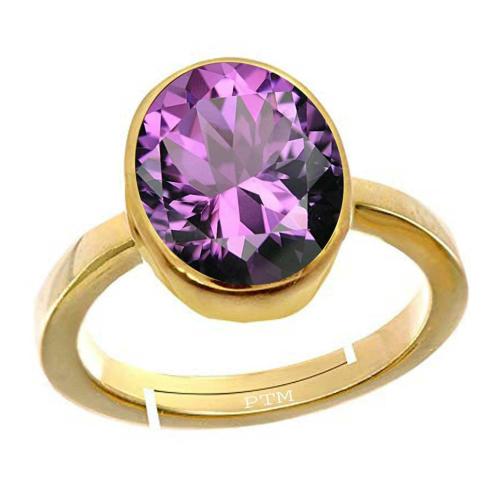 Ptm Amethyst 5 Carat Natural Gemstone Panchdhatu Gold Plated Adjustable Ring