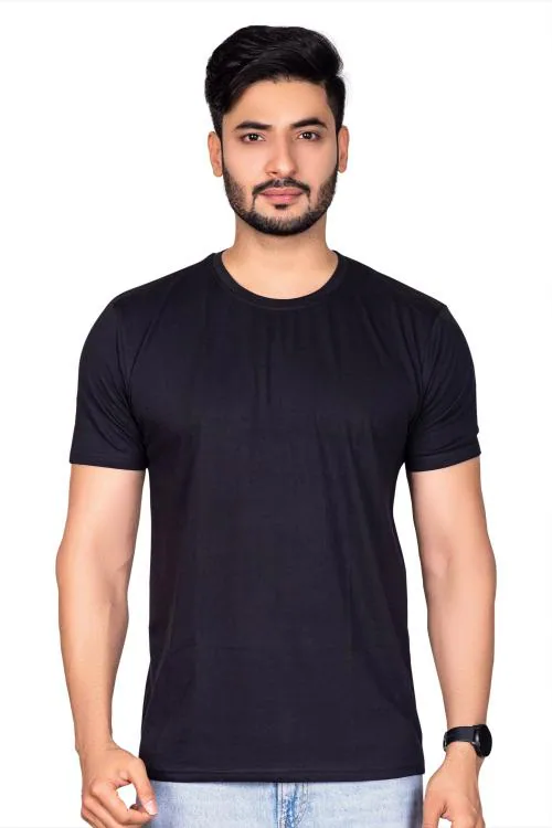 Black Marlin Men's T-Shirt| Cotton Half Sleeve Slim Fit Plain Solid T-shirts - Black