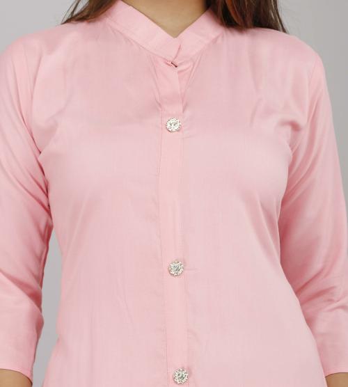 PRAYAN Women's Pure Cotton Printed Straight Chikankari Embroidered Kurta Baby Pink (XL)