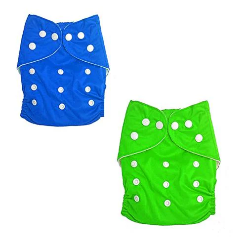 feelitson Unisex Baby Cloth Diaper Reusable Washable Adjustable With 1 Blue, 1 Green Diaper Free Size Age - (3 Months to 3 Years) Weight - (5-17 Kg)