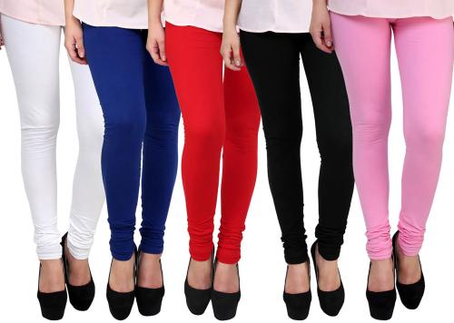 Famaya Girls Multicolor Solid Cotton Lycra Leggings 12-13 Years (Pack Of 5)