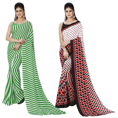 Kashvi Women Multicolor5 Self Design Pattern Georgette Pack of 2 Saree With Blouse