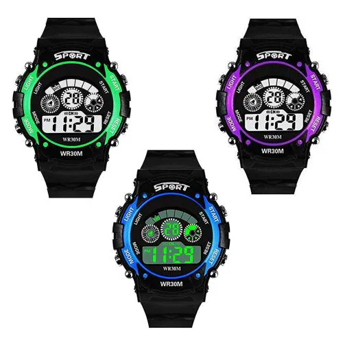 Swadesi Stuff Digital Black Dial Sports Watch - 7 LIGHT BLU GREN PURPL (Boys & Girls)