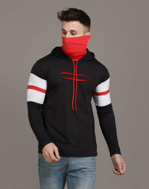 SIDKRT Colorblocked Men Hooded Neck Tshirt With Mask| T shirt for men| Tshirt| Tshirt Men|